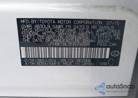 2015 Lexus Gs 350 z USA, uszkodzony, nr VIN JTHBE1BL0FA016594